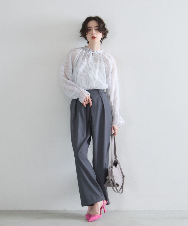 NEIGHBORHOOD グレー タックパンツ　L オフィシャルサイト限定】美脚タックパンツ（セットアップ可能）