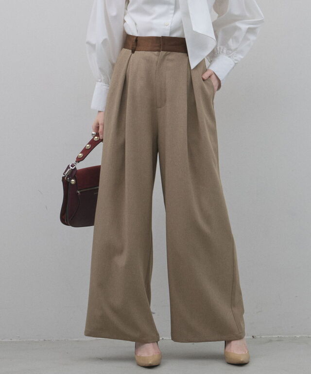 【オフィシャルサイト限定】サテンベルトタックワイドパンツ