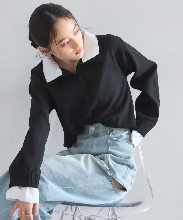 【オフィシャルサイト限定】襟レイヤードニットカーデ