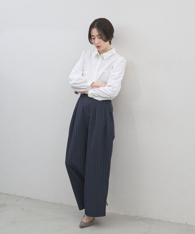 オフィシャルサイト限定】ピンストライプタックワイドパンツ