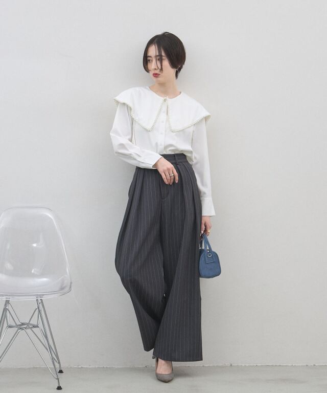 オフィシャルサイト限定】ピンストライプタックワイドパンツ