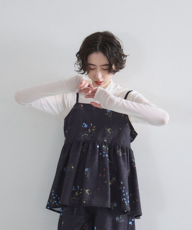 GANNI フラワープリント Printed Cotton ペプラム オフィシャルサイト限定】フラワープリントペプラムキャミビスチェ