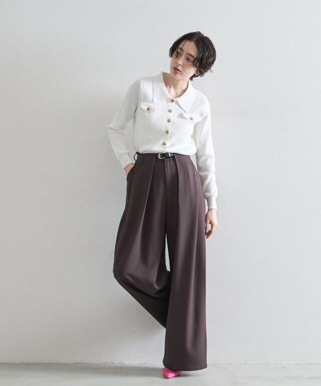 【美品・定価2.9万】ESTNATION ニットポロ L オフホワイト ケーブルニット コットン セーター MNPOSWE16820693