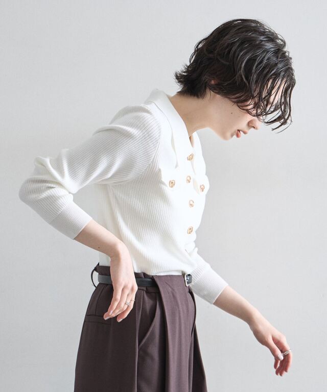 【美品・定価2.9万】ESTNATION ニットポロ L オフホワイト ケーブルニット コットン セーター MNPOSWE16820693