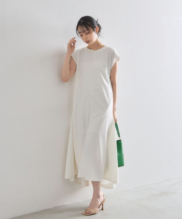 【ホワイト（10）】布帛コンビフレンチスリーブ フレンチスリーブ カシュクール タイト ワンピース Liala×PG 全3色