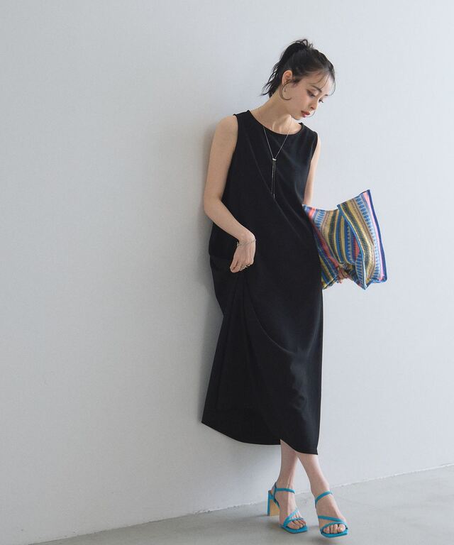 ワイズフォーリビング ジャガードノースリーブニットチュニック ブラック Y's for living ワイズ ロング ノースリーブ トップス チュニック Y's
