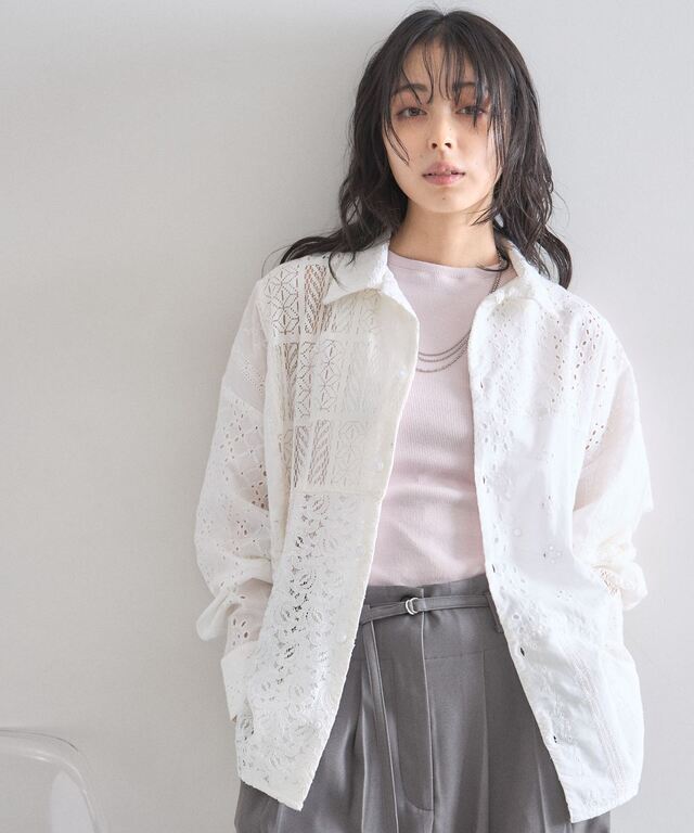 極美品✨️willfully / スカラップパッチワークレースシャツジャケット レースエンブロイダリーパッチワークシャツ