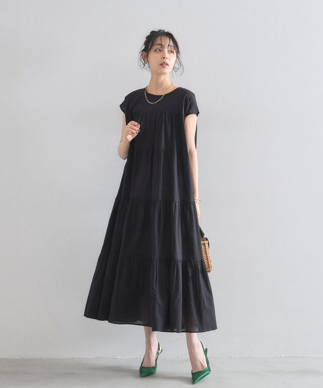 コットンティアードフレンチスリーブワンピース