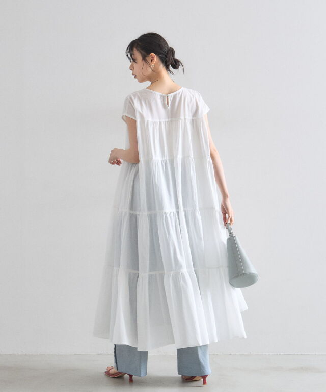コットンティアードフレンチスリーブワンピース