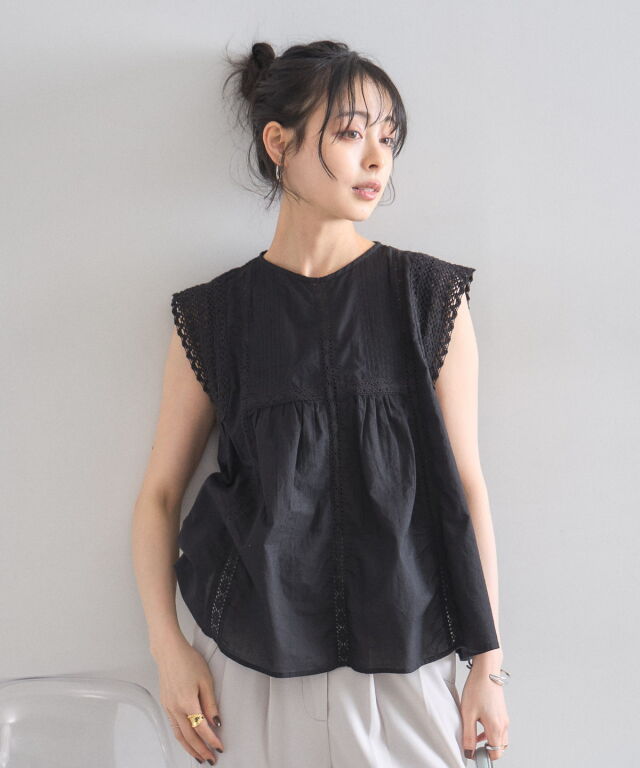 【美品】25SS 完売 コットンピンタックブラウス BLACK 黒 かぐれ ブラウス シャツ コットンピンタックブラウス レディース