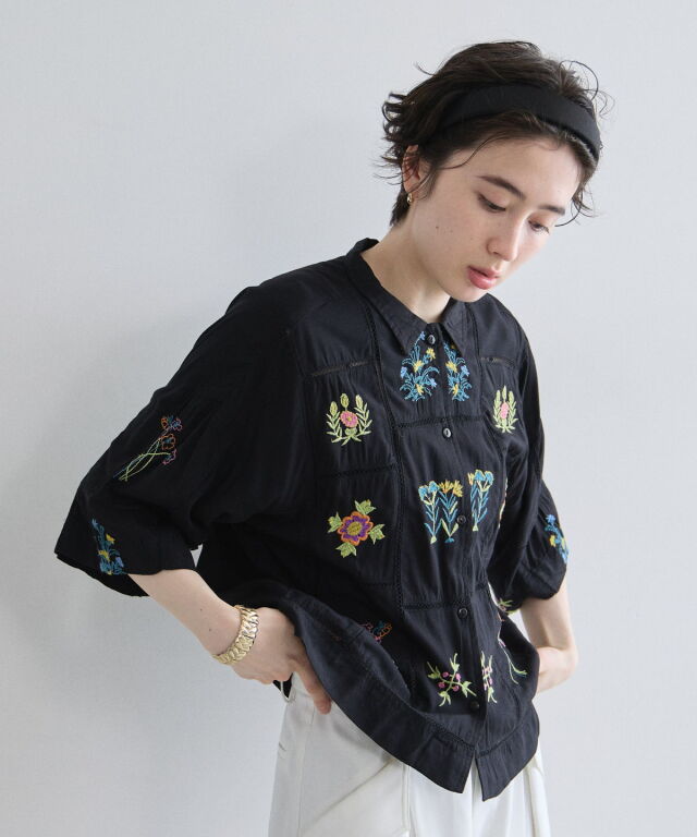 mame ボタニカルフラワーシャツ　刺繍シャツ ボタニカル刺繍コットンシャツ la primavera online store