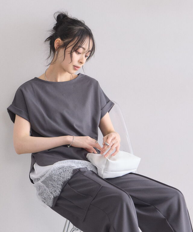 ペアスキンフレンチスリーブトップス×カーゴパンツセット