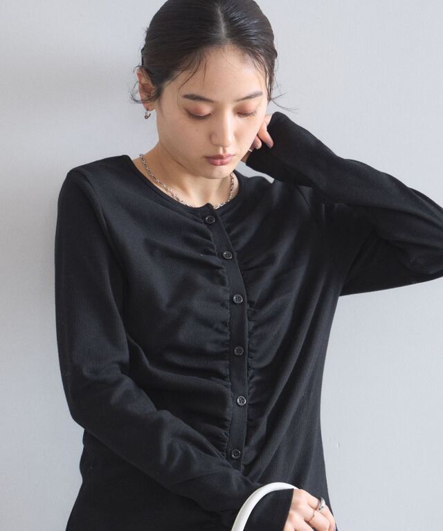 4/3限定値下　新品　フミカウチダ　リブ　コルセット　カーディガン　S FUMIKA UCHIDA： SHETLAND RIB STITCH HOODED CARDIGAN - TOP GREY