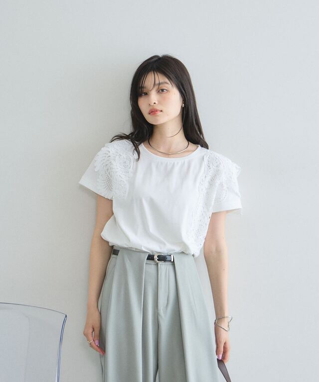 美品　GO TO HOLLYWOOD　レースアシンメトリーシャツ　ホワイト オフィシャルサイト限定】アシメレースTシャツ