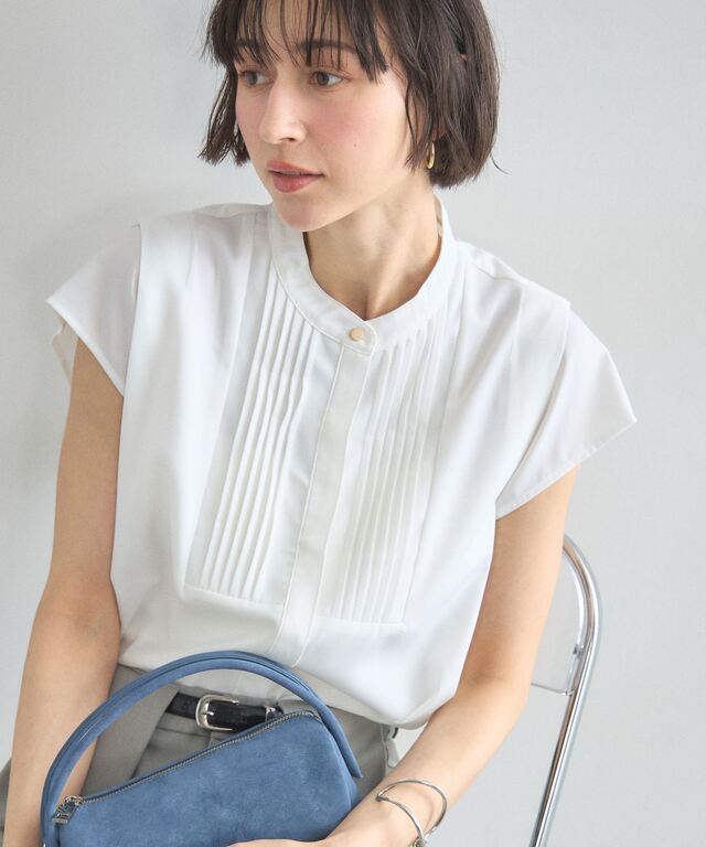 A16565 美品 Y's 12ss バイカラーピンタックブザムシャツ 黒白 1 オフィシャルサイト限定】ピンタックブザムバンドカラーシャツ