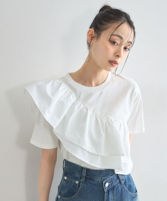 汗染み防止加工】タスキフリルTシャツ