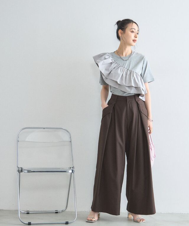 汗染み防止加工】タスキフリルTシャツ
