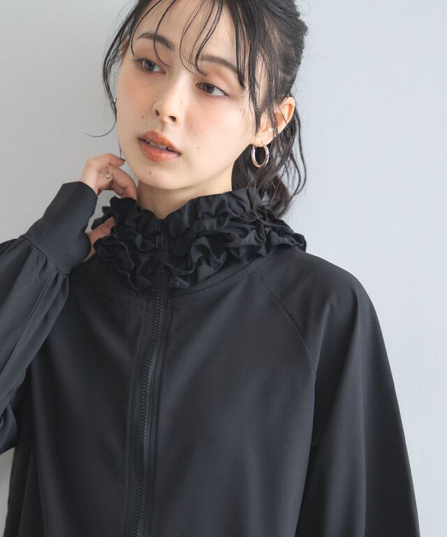 接触冷感・速乾・UVカット・耐塩素・耐水性】フリルフードラッシュガード
