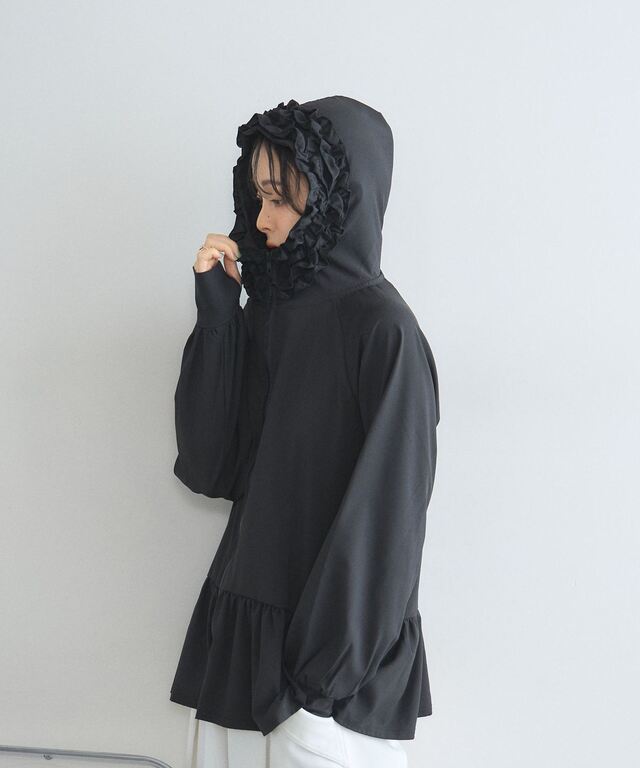 接触冷感・速乾・UVカット・耐塩素・耐水性】フリルフードラッシュガード