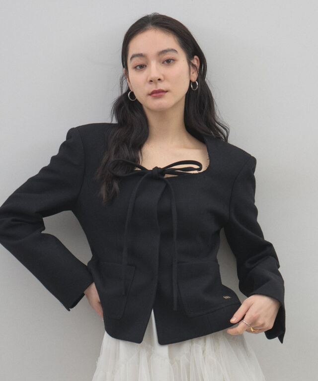 Nodress ジャケット　黒　ブラック　スクエアネック オフィシャルサイト限定】スクエアネックウールジャケット