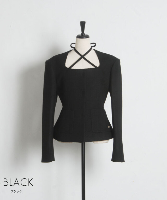 Nodress ジャケット　黒　ブラック　スクエアネック オフィシャルサイト限定】スクエアネックウールジャケット