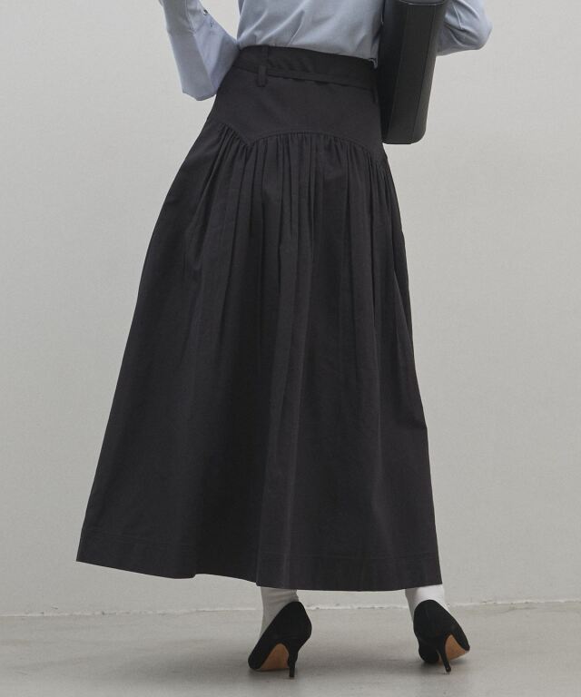 ビアズリー　ウエストニットギャザースカート　ブラック　2024AW オフィシャルサイト限定】ウエストリボンローギャザースカート
