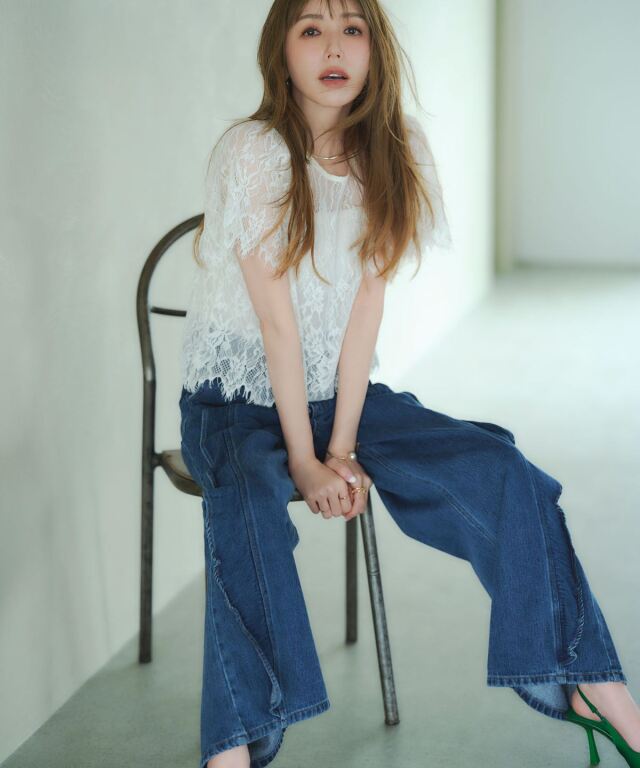 美香さん着用】 スカラップレーストップス