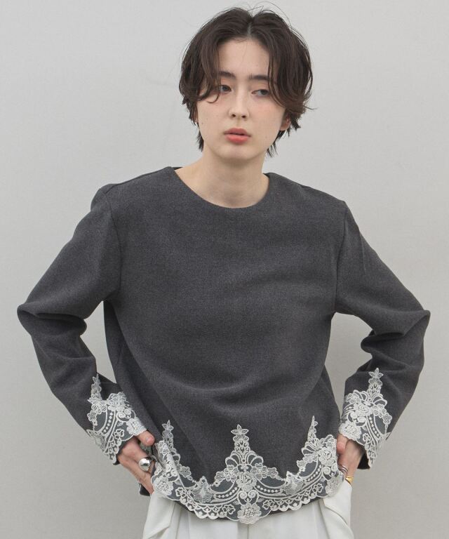 【オフィシャルサイト限定】ウール混デザインレースプルオーバー