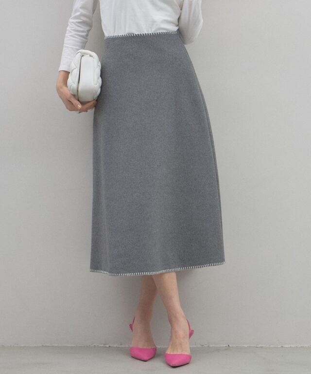 【オフィシャルサイト限定】ステッチデザインウールスカート