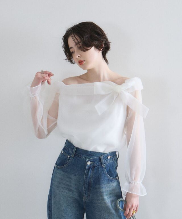 オフィシャルサイト限定】肩リボンシフォンブラウス