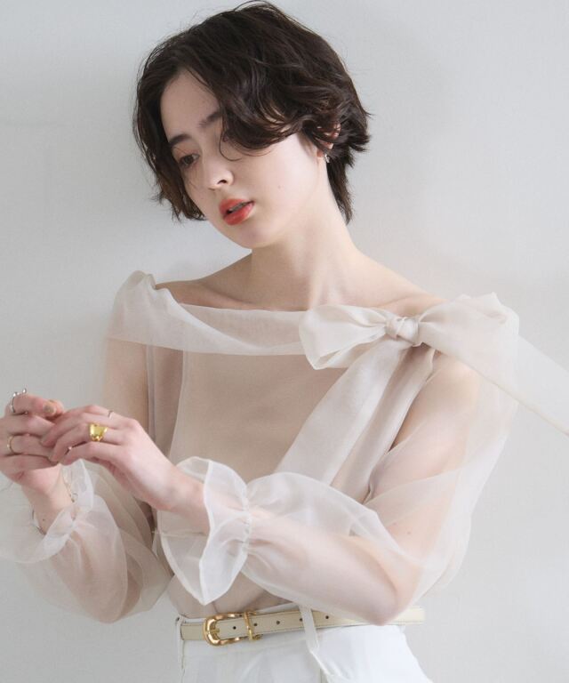 オフィシャルサイト限定】肩リボンシフォンブラウス