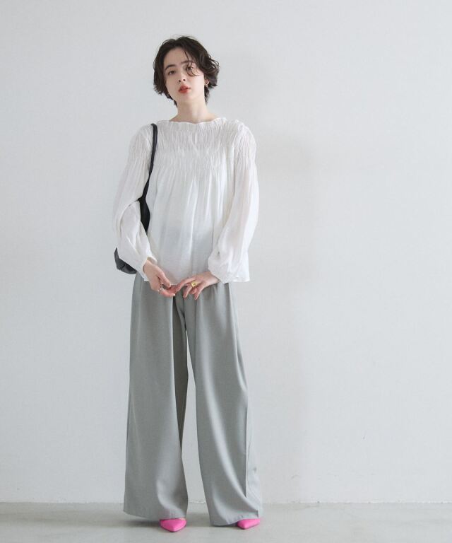 y'sショート丈巻きシャーリングブラウス オフィシャルサイト限定】シャーリングブラウス