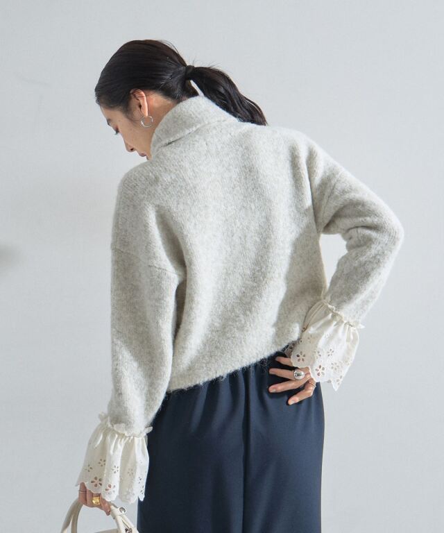 週末限定値下げ！新品同様☆theoryluxe☆お袖ボリュームレース編みニット オフィシャルサイト限定】裾レースハイネックニット
