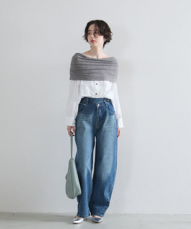 オフィシャルサイト限定】シャツドッキングオフショルダートップス