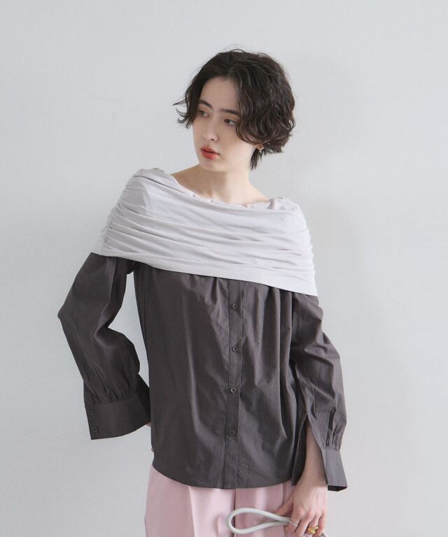 オフィシャルサイト限定】シャツドッキングオフショルダートップス