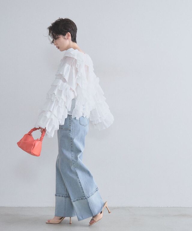eimyistoire ラッフルパフシアーギンガムブラウス 新品】eimy istoire ラッフルパフシアーギンガムチェックブラウス