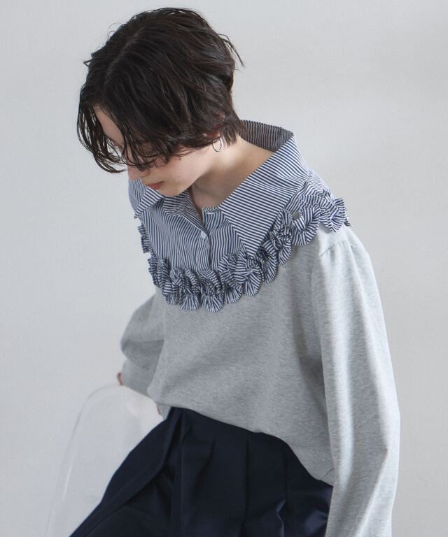 rosymonster ストライプドッキングスウェット オフィシャルサイト限定】ストライプシャツドッキングスウェット