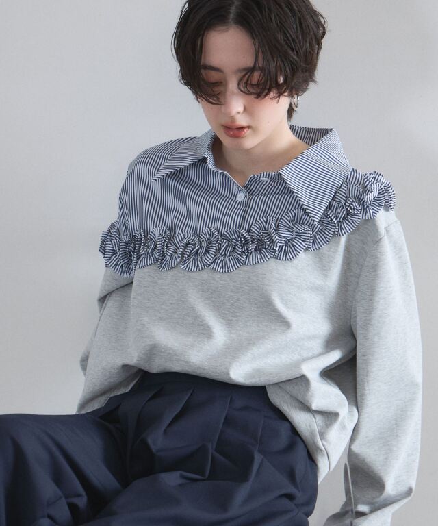 rosyMonster＊ストライプドッキングスウェット グレー フリーサイズ FREAK'S STORE（フリークスストア） トレーナー スウェット 裏起毛