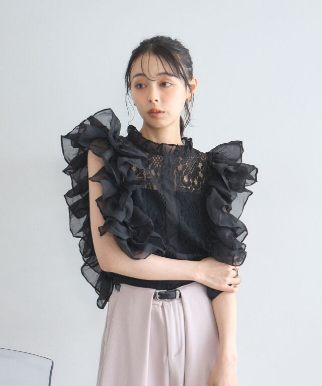 定価11万 25SS 近年モデル フィリップリム レース ブラウス ブラック 黒 オフィシャルサイト限定】ボリュームフリルレーストップス