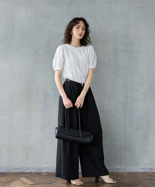 CFIERCE ベルトダメージメッシュワイドパンツ オフィシャルサイト限定】ベルト付きスラッシュタックデザインワイドパンツ