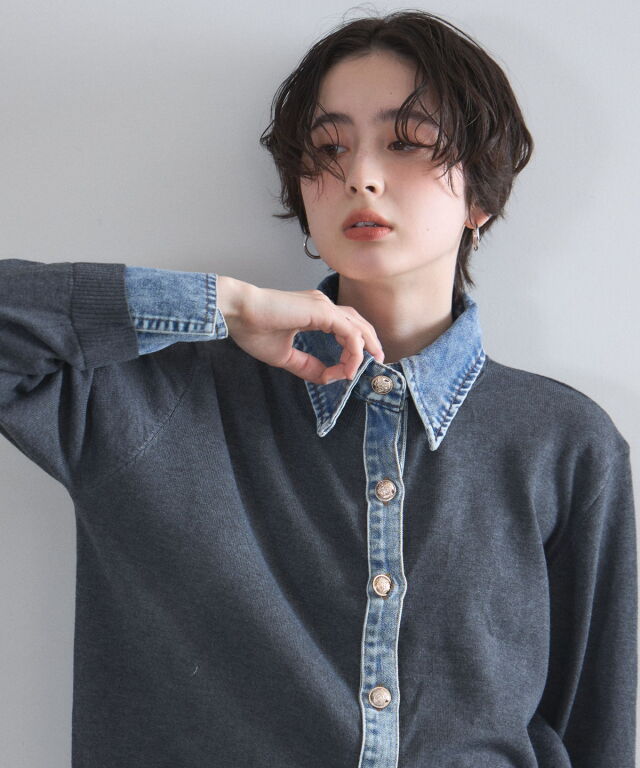 配色デニムカーディガン