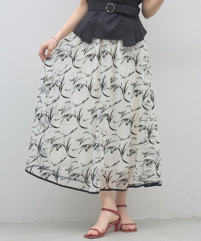 【オフィシャルサイト・店舗限定】フロッキープリントチュールスカート