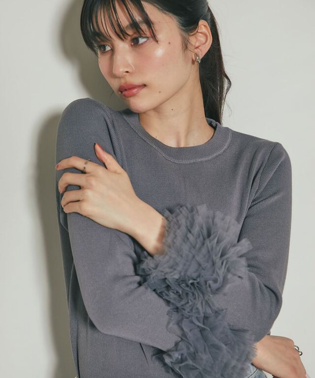 【リクエスト企画から待望の販売決定！】袖チュール切替ニット