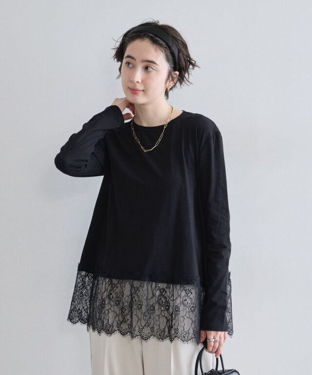 d.i.a. 黒 長袖 Tシャツ レース デザイン 値下げ交渉可能 裾レース長袖Tシャツ