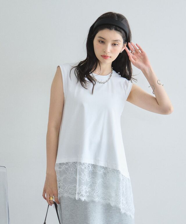 裾レースイレヘムノースリTシャツ