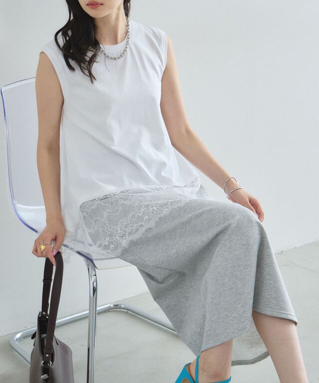 裾レースイレヘムノースリTシャツ