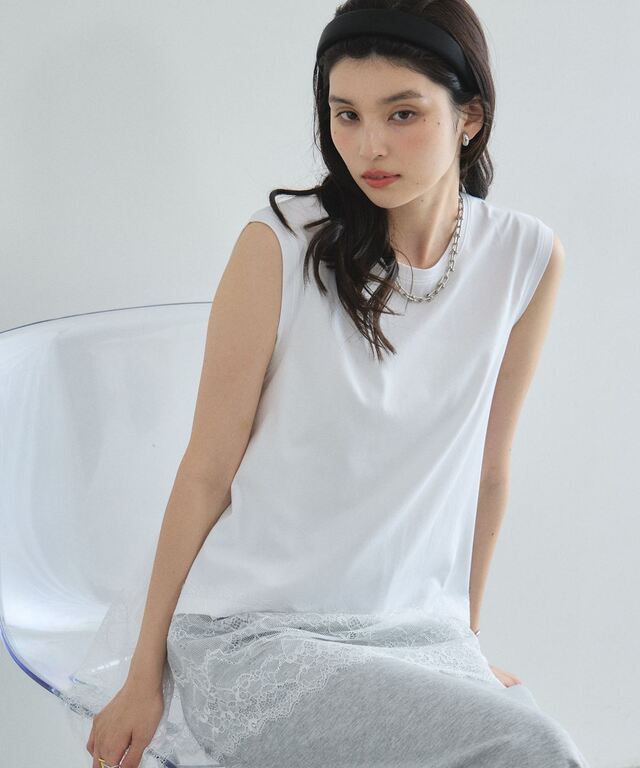 裾レースイレヘムノースリTシャツ