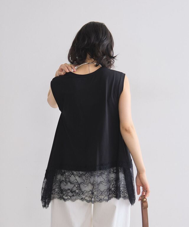 裾レースイレヘムノースリTシャツ