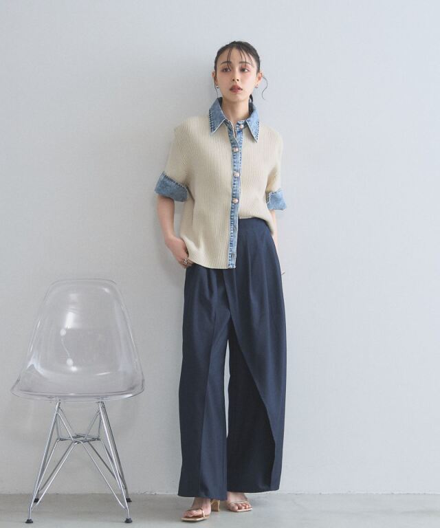 オフィシャルサイト限定】配色デニム半袖リブトップス
