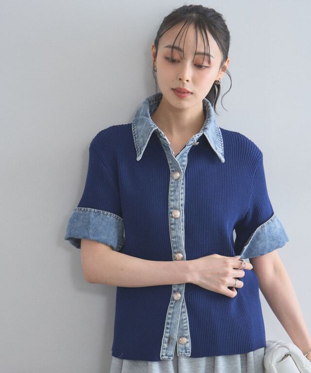 オフィシャルサイト限定】配色デニム半袖リブトップス